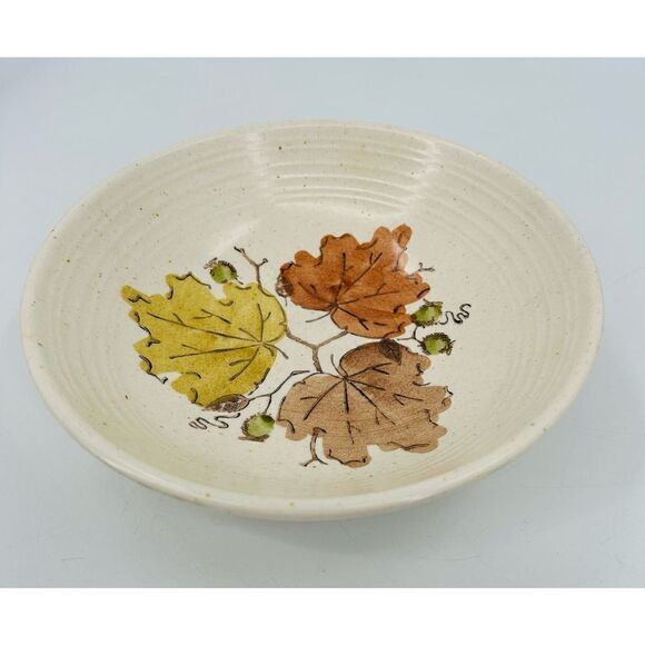Metlox Poppytrail Woodland Gold 9” Round Vegetable Bowl 1960s Vintage Fall Leaf - Picture 1 of 7